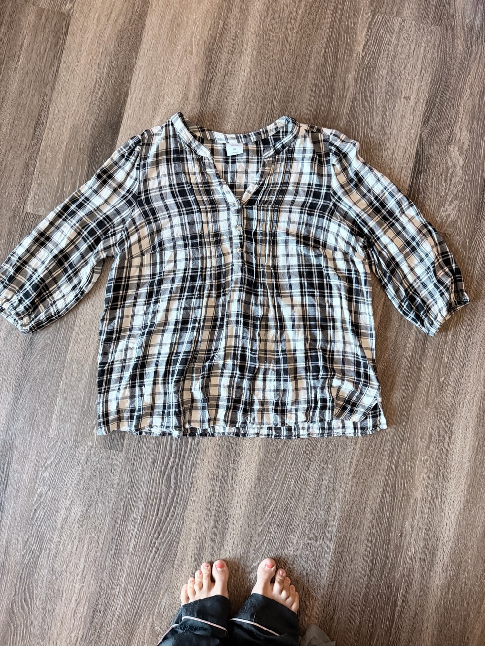 croft & barrow Black and White Plaid Blouse